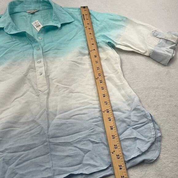 NWT Talbots Large P Linen Cotton Blend Soft Roll Up Sleeve  Multi Colored Blouse - Picture 4 of 9